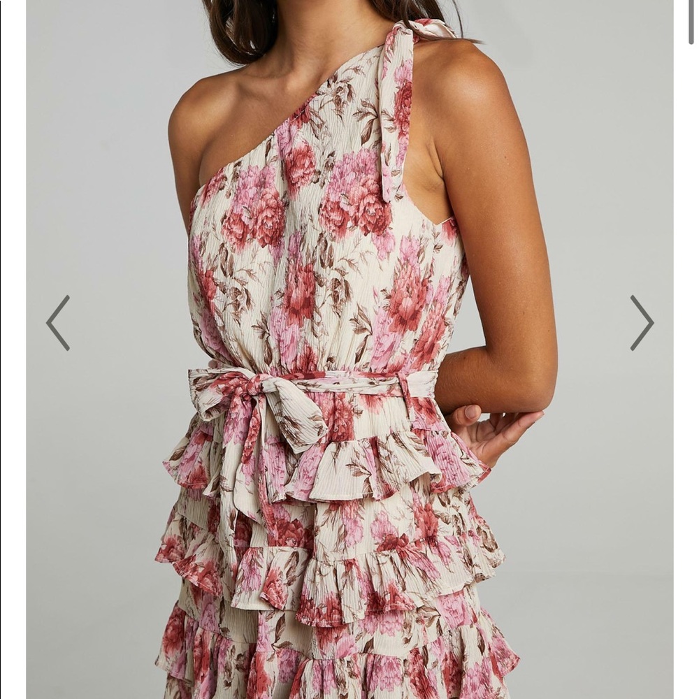 showpo “love you more” floral one shoulder dress
